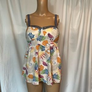 Hello Kitty bustier babydoll smocked sleeveless top tropical print size Medium